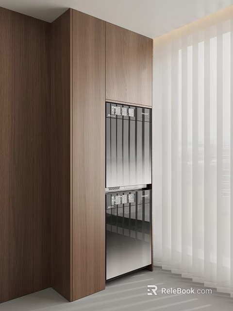 Modern Home Balcony Interior Design With Wooden Cabinets Glass Door And Blinds 3d model 