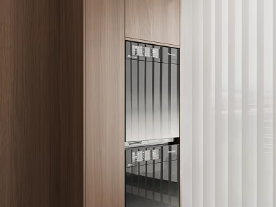 Modern Home Balcony Interior Design With Wooden Cabinets Glass Door And Blinds 3d model