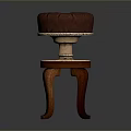 Brown Button Tufted Stool With Wooden Carved Legs And Metal Tray