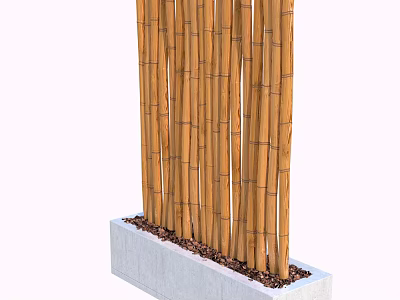 Natural Bamboo Screen With Concrete Base And Gravel For Outdoor Decoration 3d model