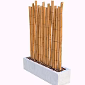 Natural Bamboo Screen With Concrete Base And Gravel For Outdoor Decoration