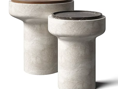 Two Modern Side Tables With Cylindrical Design Light Stone Material And Different Colored Tabletops 3d model