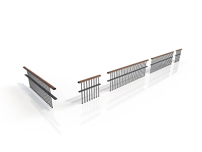 Modern Railings With Wooden Top And Metal Bars In Various Designs 3d model