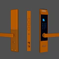 Copper Colored Door Handles with Three Different Designs Featuring Keypad and Fingerprint Recognition