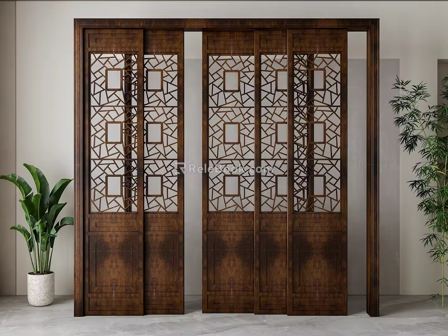 New Chinese-style sliding door 3d model