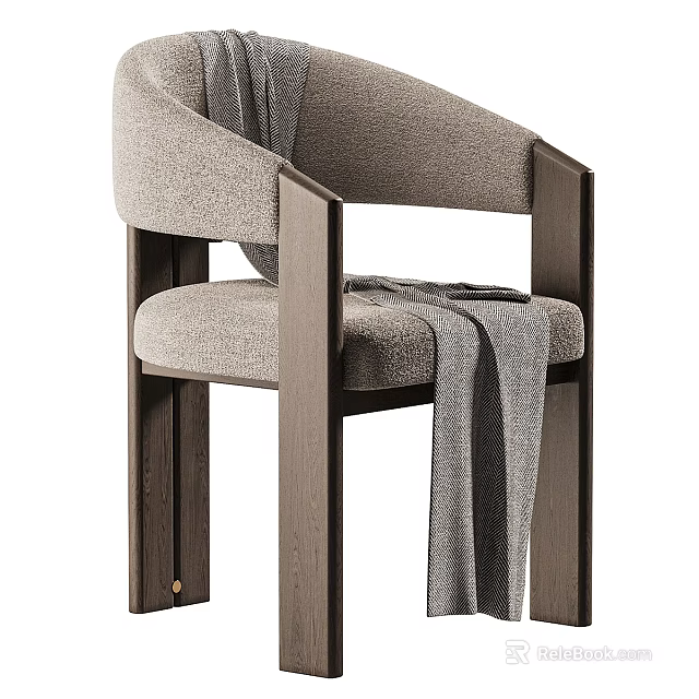 Modern Minimalist Armchair with Gray Fabric Upholstery Dark Wooden Armrests and a Gray Blanket 3d model 