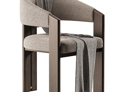 Modern Minimalist Armchair with Gray Fabric Upholstery Dark Wooden Armrests and a Gray Blanket 3d model