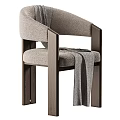 Modern Minimalist Armchair with Gray Fabric Upholstery Dark Wooden Armrests and a Gray Blanket