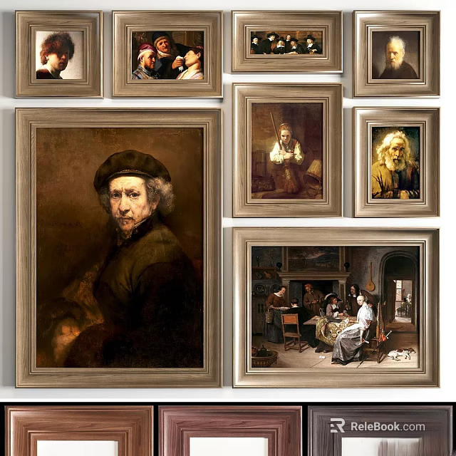 Vintage Picture Frames With Classical Oil Paintings For Gallery Wall Decor 3d model 