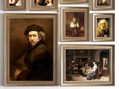 Vintage Picture Frames With Classical Oil Paintings For Gallery Wall Decor 3d model