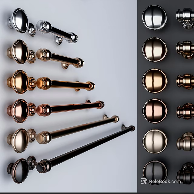 Metallic Decorative Ornament Set With Handles Knobs For Cabinet Furniture 3d model 
