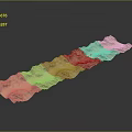 Detailed Elongated Topographic Terrain Model With Rolling Hills And Mountain Ranges
