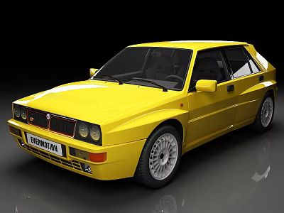 Yellow Vintage Lancia Delta Integrale Sporty Hatchback with Classic Design and Silver Wheels 3d model