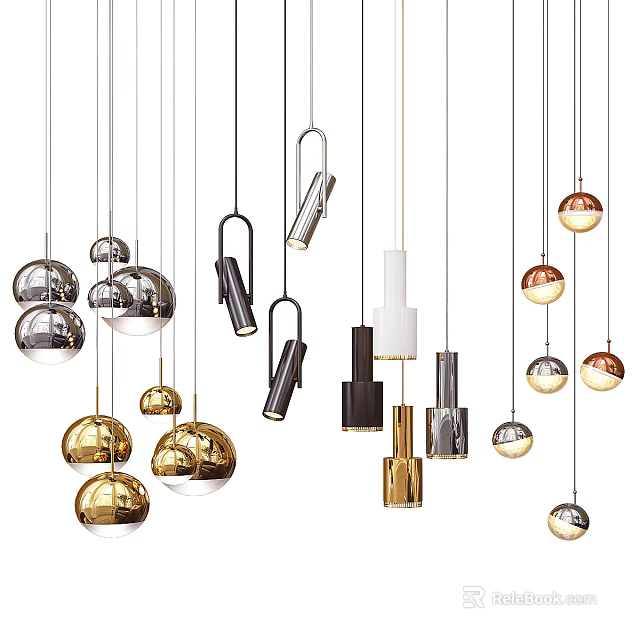Various Stylish Pendant Lights With Modern Designs And Metallic Finishes 3d model 