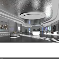 Modern Futuristic Interior With Blue Mural Ceiling Lights And Tech Inspired Floor 3d model