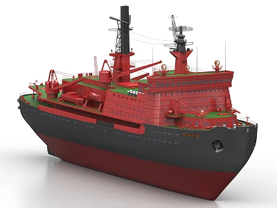 Red and Black Engineering Ship With Multi Deck Structure and Industrial Cranes 3d model