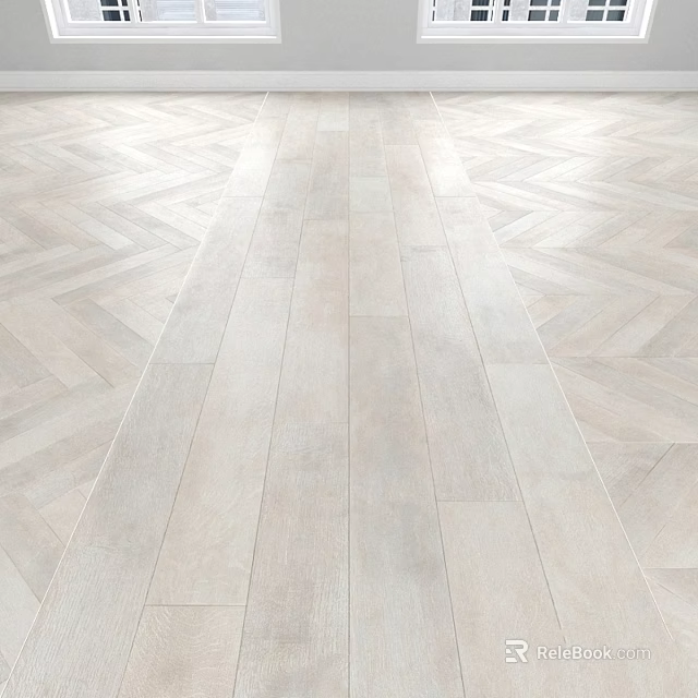 Light Colored Wooden Flooring With Herringbone Pattern And Straight Plank Design 3d model
