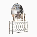 Elegant Modern Entryway Console Table With Metal Frame Decorative Mirror And Ornaments
