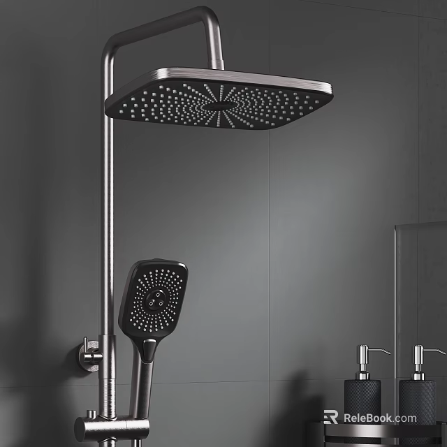 Modern Square Rainfall Shower Head With Handheld Spray And Stainless Steel Design 3d model 