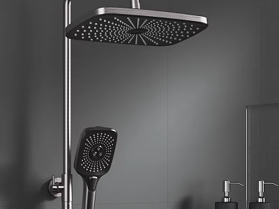 Modern Square Rainfall Shower Head With Handheld Spray And Stainless Steel Design 3d model