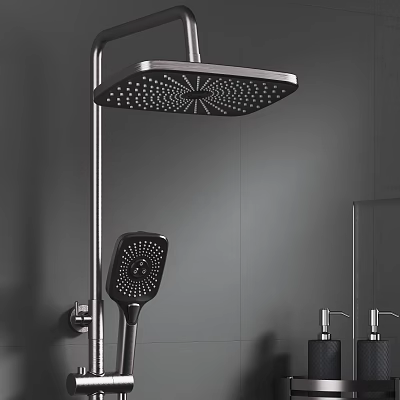 Modern Square Rainfall Shower Head With Handheld Spray And Stainless Steel Design 3d model