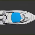 White Speedboat With Blue Canopy And Side Rails In Cockpit Area