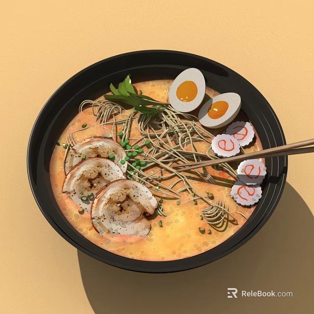 Delicious Ramen Bowl With Soft Boiled Eggs Chashu Pork Green Onions And Rich Broth 3d model 