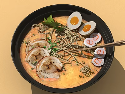 Delicious Ramen Bowl With Soft Boiled Eggs Chashu Pork Green Onions And Rich Broth 3d model