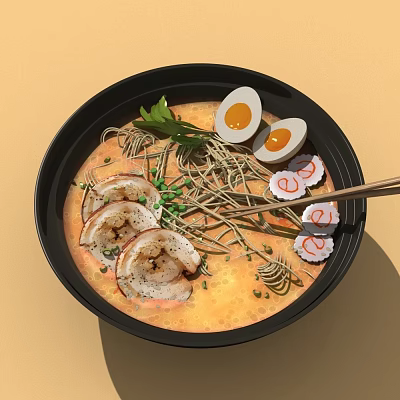 Delicious Ramen Bowl With Soft Boiled Eggs Chashu Pork Green Onions And Rich Broth 3d model