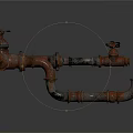 Rusty Red Metal Pipes With Valves And Curved Connections In Industrial Design