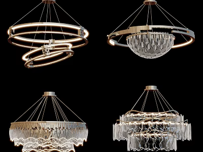Elegant Modern Crystal Chandeliers With Circular Ring Structures And Hanging Pendant Decorative Details 3d model