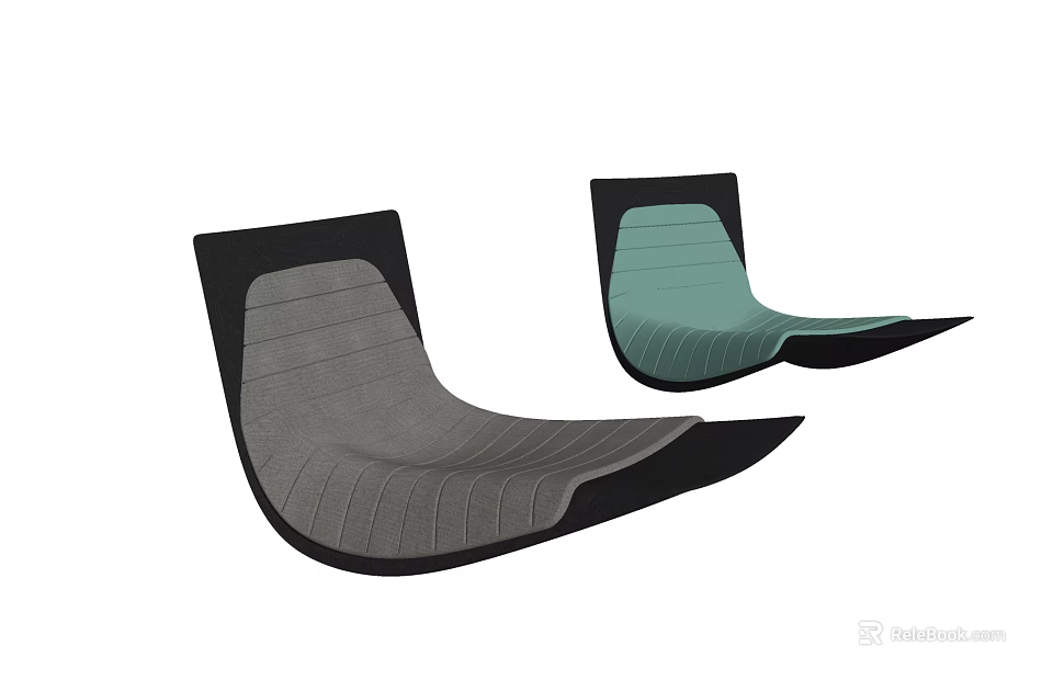 Modern Outdoor Chairs With Striped Gray And Green Seats And Black Frames 3d model 