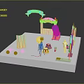 Vibrant Circus Scene With Green Plant Decorations And Colorful Tents Props