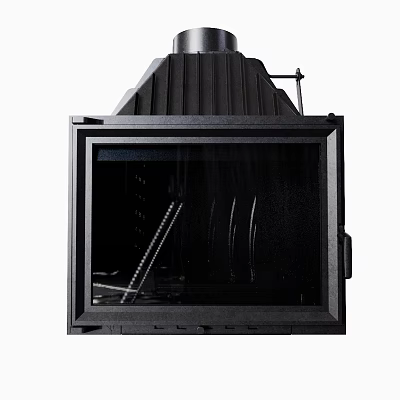 Modern Black Fireplace Interior Design With Glass Door And Metal Frame 3d model