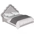 Modern Upholstered Double Bed With Curved Headboard Light Beige Pillows And Gray Quilted Blanket