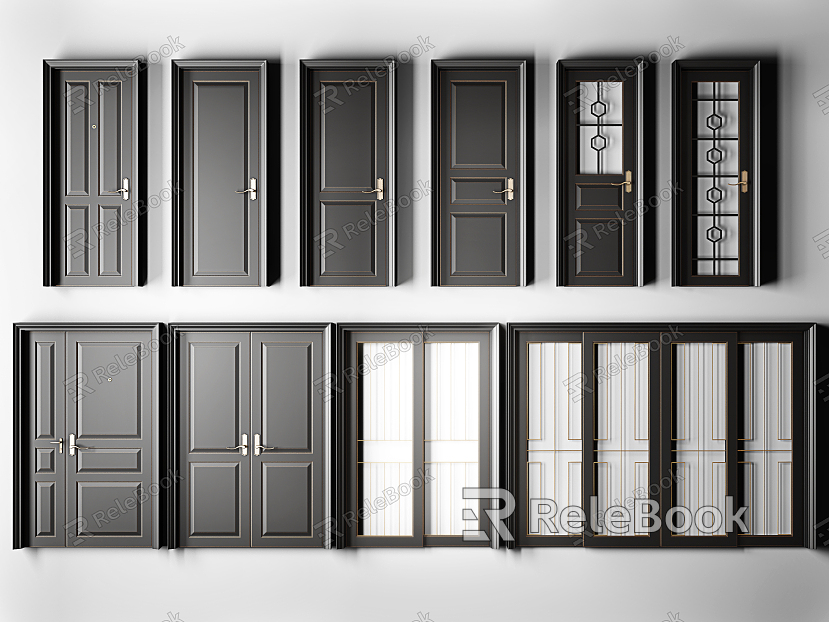 Modern swing door black paint solid wood swing door refers to the mother door sliding door toilet single door model