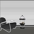 Black Leather Single Sofa with Metal Frame and Side Table Near Window Blinds 3d model