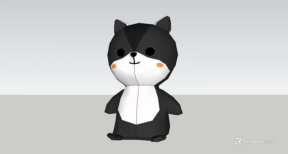 Cute Black And White Cat Shaped Plush Doll With Orange Cheeks And Cartoon Design 3d model 