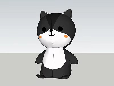 Cute Black And White Cat Shaped Plush Doll With Orange Cheeks And Cartoon Design 3d model