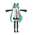 Anime Girl With Teal Hair Cat Ears Black White Uniform Red Tie Arms Outstretched