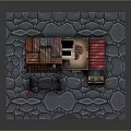 Cartoon Style Multi Story Building Scene With Red Tiled Roofs Balconies And Stone Paved Ground