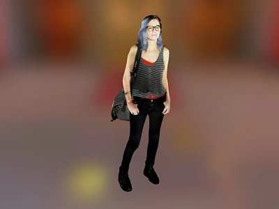 Young Woman With Blue Hair And Glasses Wearing Striped Tank Top Black Pants And Backpack 3d model