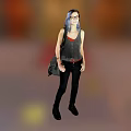 Young Woman With Blue Hair And Glasses Wearing Striped Tank Top Black Pants And Backpack