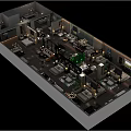 Aerial View of Modern Interior Space with Display Areas Greenery Digital Screens and Seating Sections