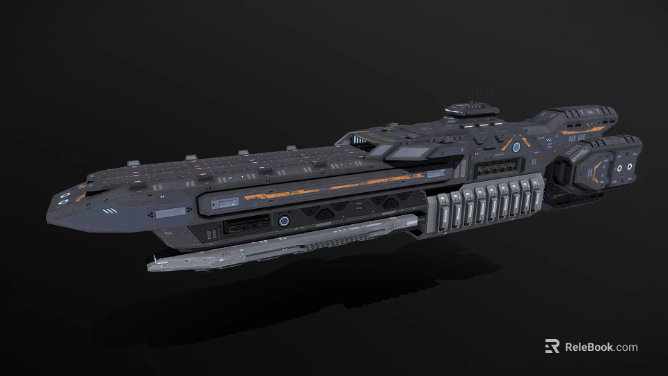 Futuristic Advanced Fighter Jet With Black Exterior Orange Accents And Powerful Engines 3d model 