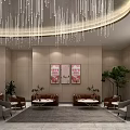 Luxury SPA Sauna Reception Area With Modern Design Crystal Chandelier Sofas Plants And Marble Counter
