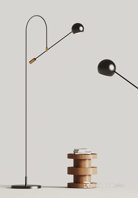 Modern Black Floor Lamp With Adjustable Arm And Spherical Shade 3d model
