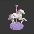 Low Poly Carousel Horse Decorative Figure With Pink Mane And Purple Base Pole