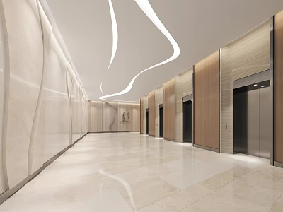 Modern Elevator Hallway With Marble Walls Sleek Floor And Metallic Doors 3d model