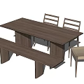 Modern Rectangular Wooden Dining Table Set with Bench and Three Backrest Chairs 3d model